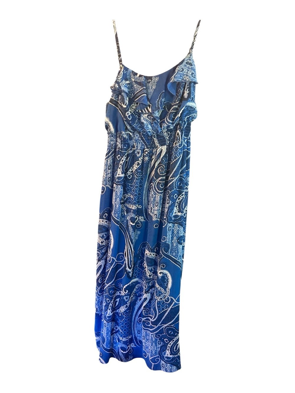Faded Glory Blue Paisley Ruffled Maxi Dress